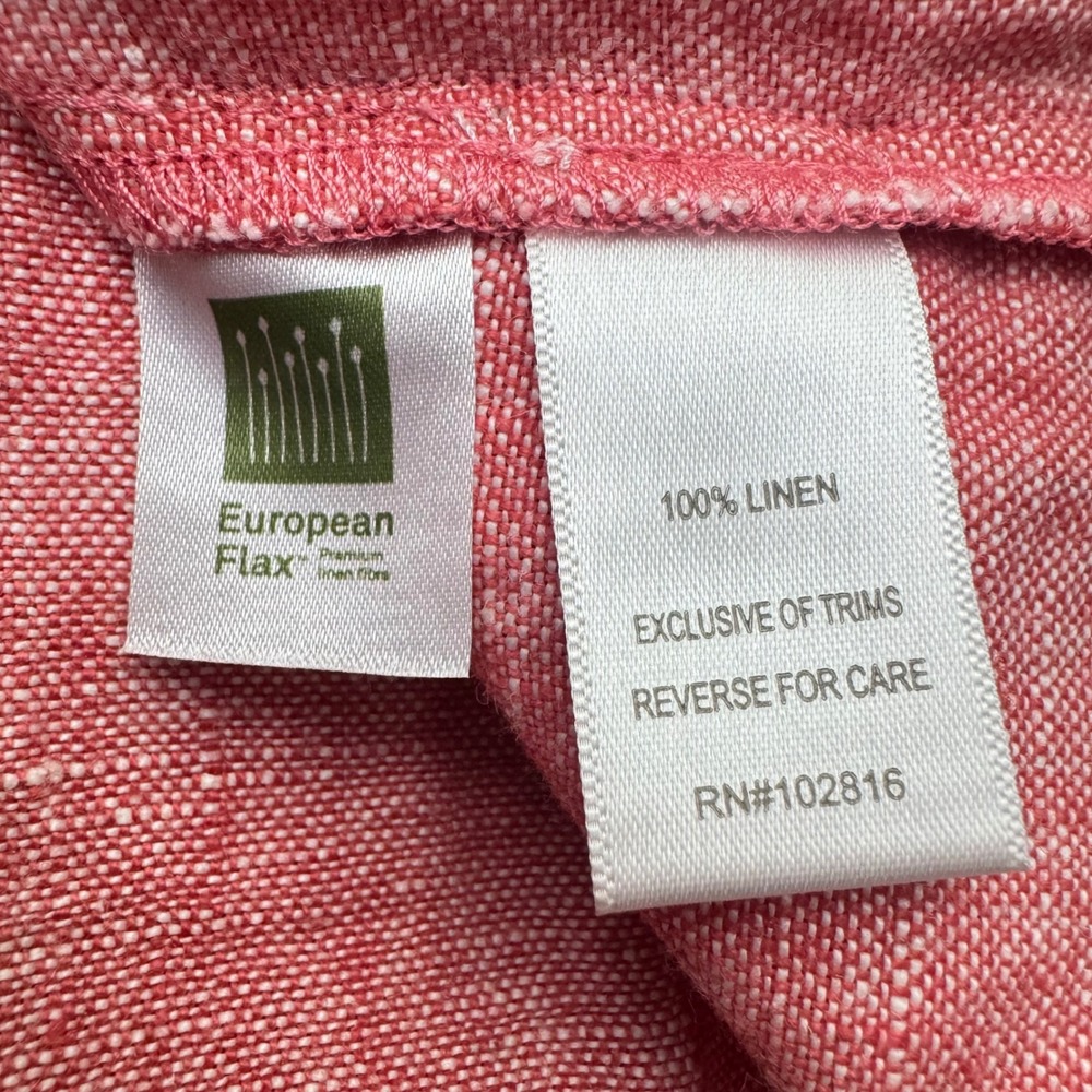 Garnet Hill 100% Linen Sleeveless Shift Dress Size 8 Pink Fringed Hem Minimalist - Picture 7 of 9